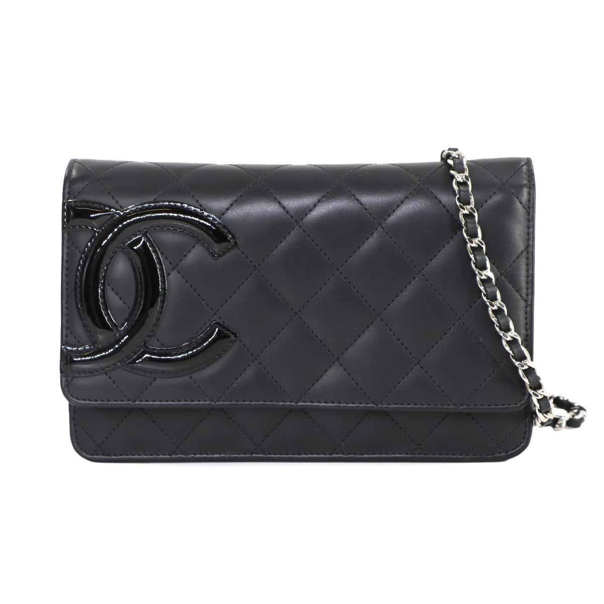 Cambon Line Chain Long Wallet Leather Enamel Black A46646