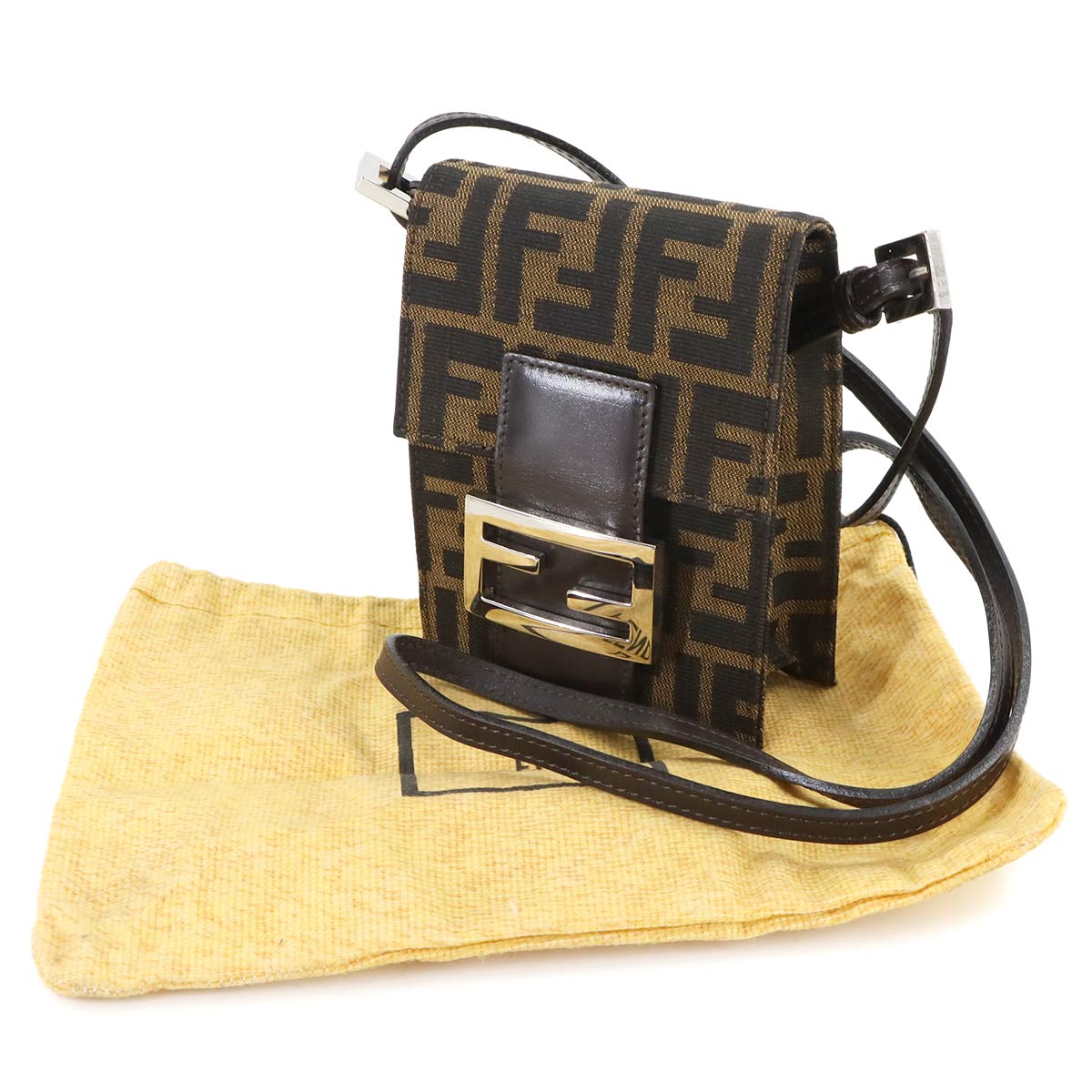 Zucca Shoulder Bag Canvas Leather Brown Purse