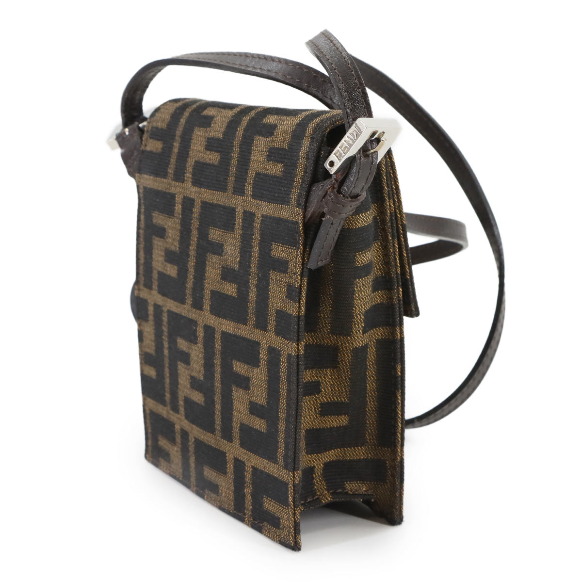 Zucca Shoulder Bag Canvas Leather Brown Purse