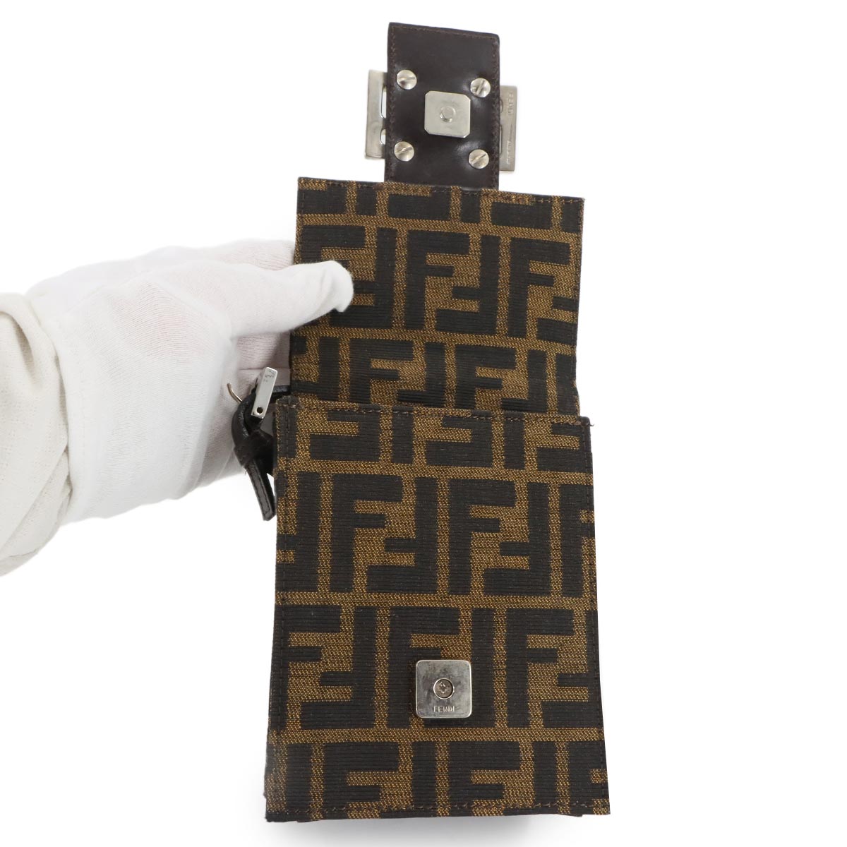 Zucca Shoulder Bag Canvas Leather Brown Purse