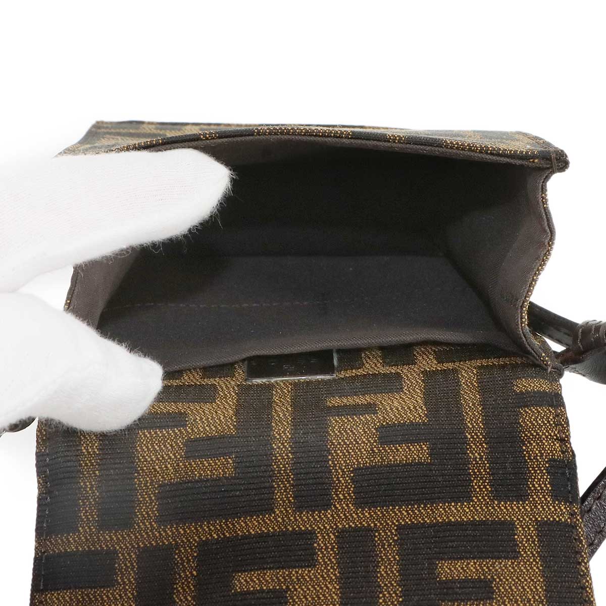 Zucca Shoulder Bag Canvas Leather Brown Purse