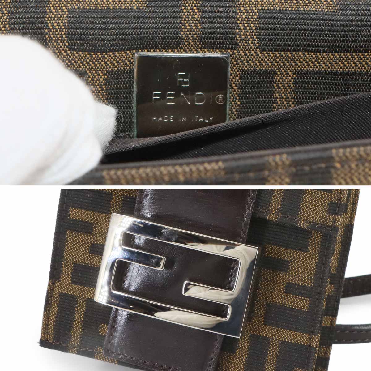 Zucca Shoulder Bag Canvas Leather Brown Purse