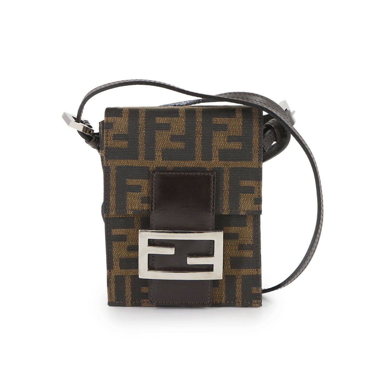 Zucca Shoulder Bag Canvas Leather Brown Purse