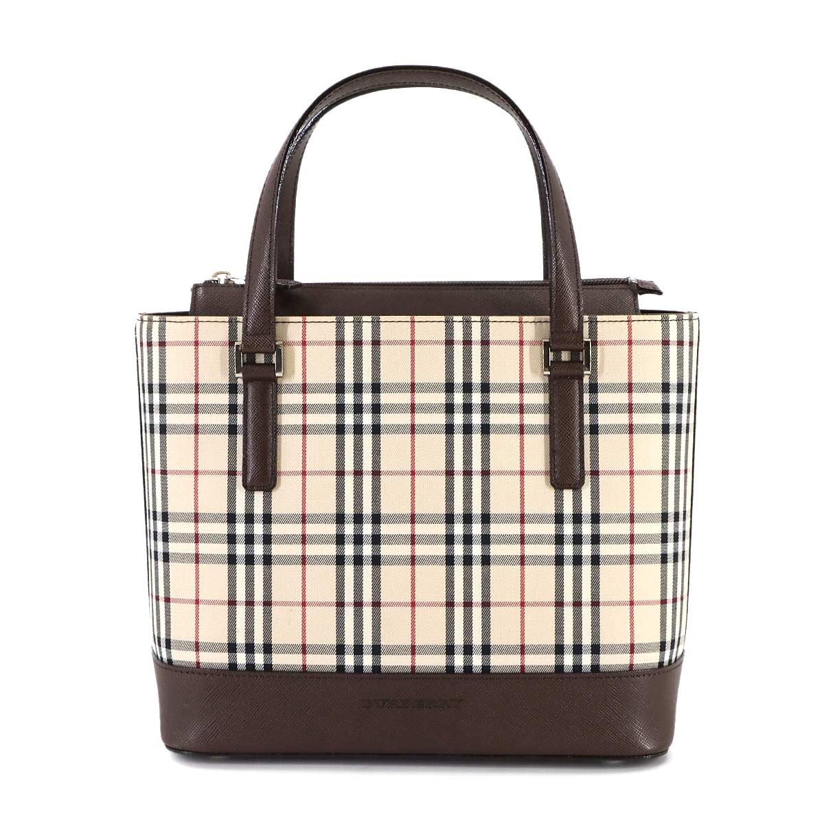 Plaid Hand Bag Canvas Leather Beige Brown Purse