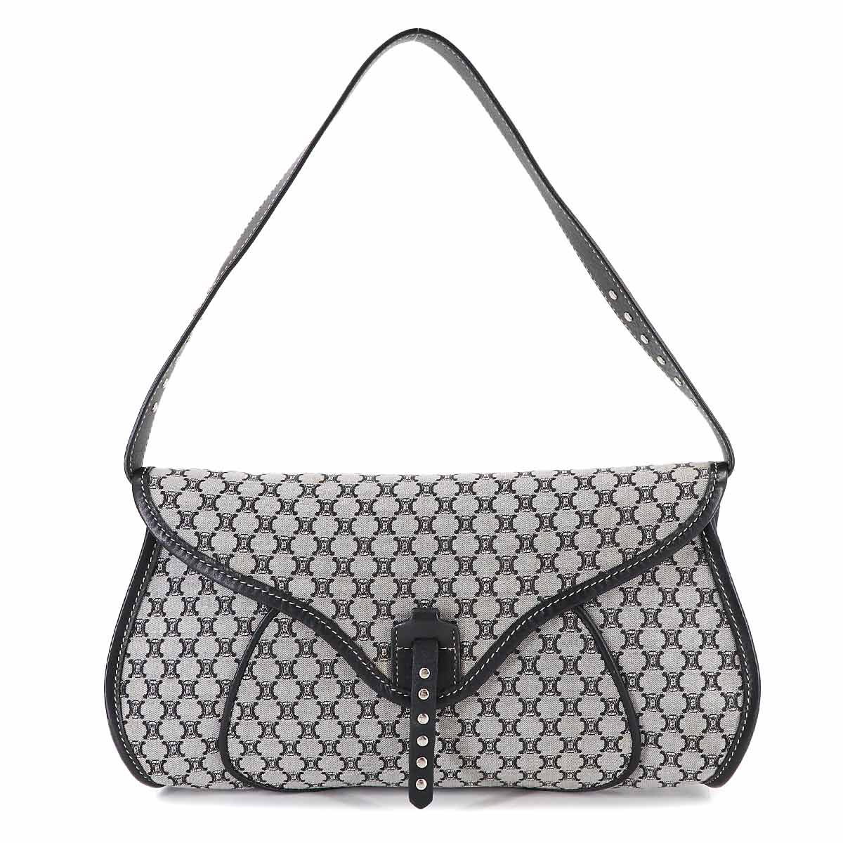 Macadam Shoulder Bag Canvas Leather Gray Black Vintage