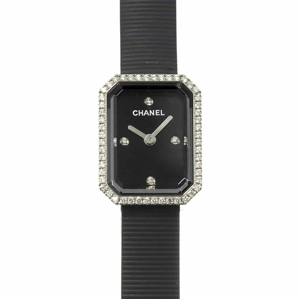 Premiere H2434 Bezel Diamond 4P Rubber Belt Black Dial Ladies