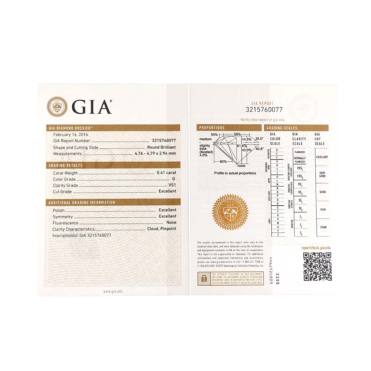 Diamond 0.41ct G/VS1/3EX Ring Platinum Size45 3.25(US)