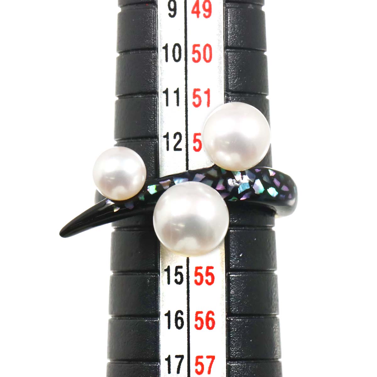 Akoya Pearl 7.6-5.4mm Enamel MOP Ring 18K YG 750 6.25-6.5(US)