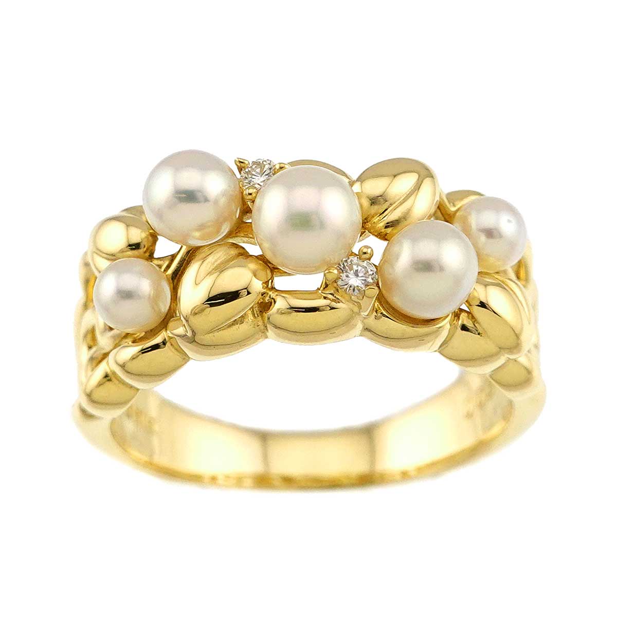 Baby Pearl 4.3-3.0mm Diamond 0.03ct Ring 18K YG 750 5.75-6(US)