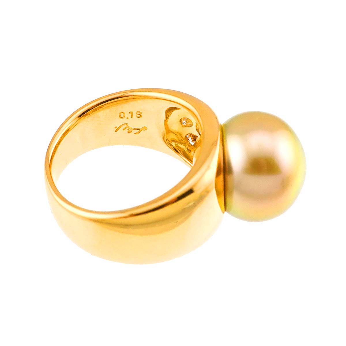 South Sea pearl 12.0mm Diamond 0.18ct Ring 18K YG 750 4.75-5(US)