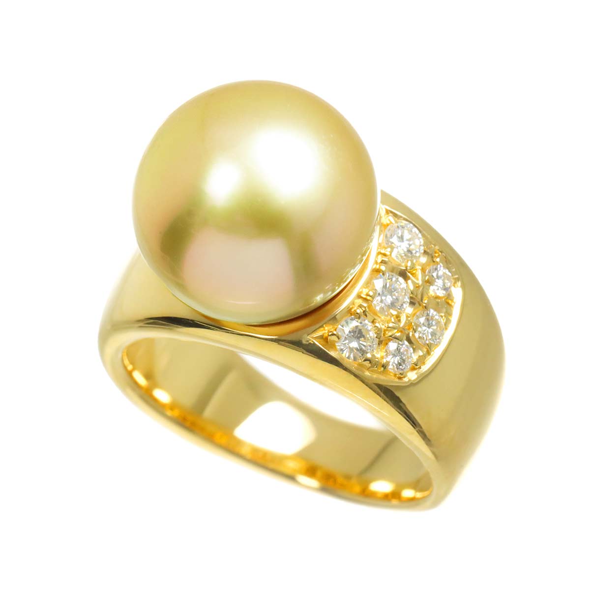 South Sea pearl 12.0mm Diamond 0.18ct Ring 18K YG 750 4.75-5(US)