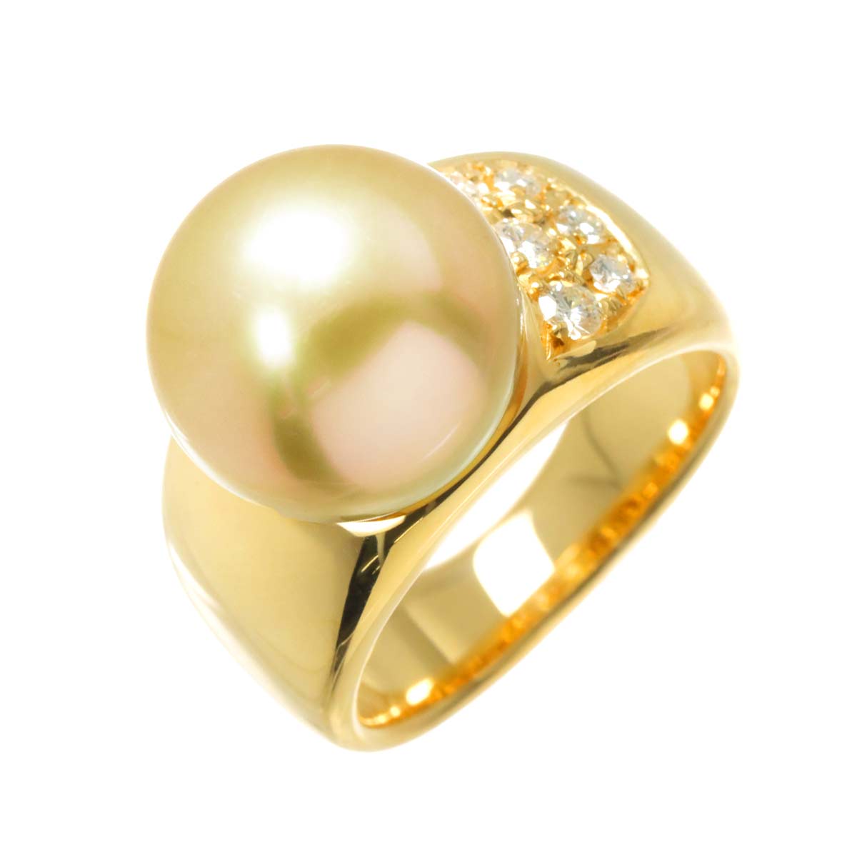 South Sea pearl 12.0mm Diamond 0.18ct Ring 18K YG 750 4.75-5(US)