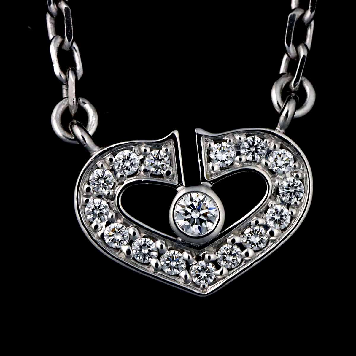 C Heart Diamond Necklace 18K White Gold 750