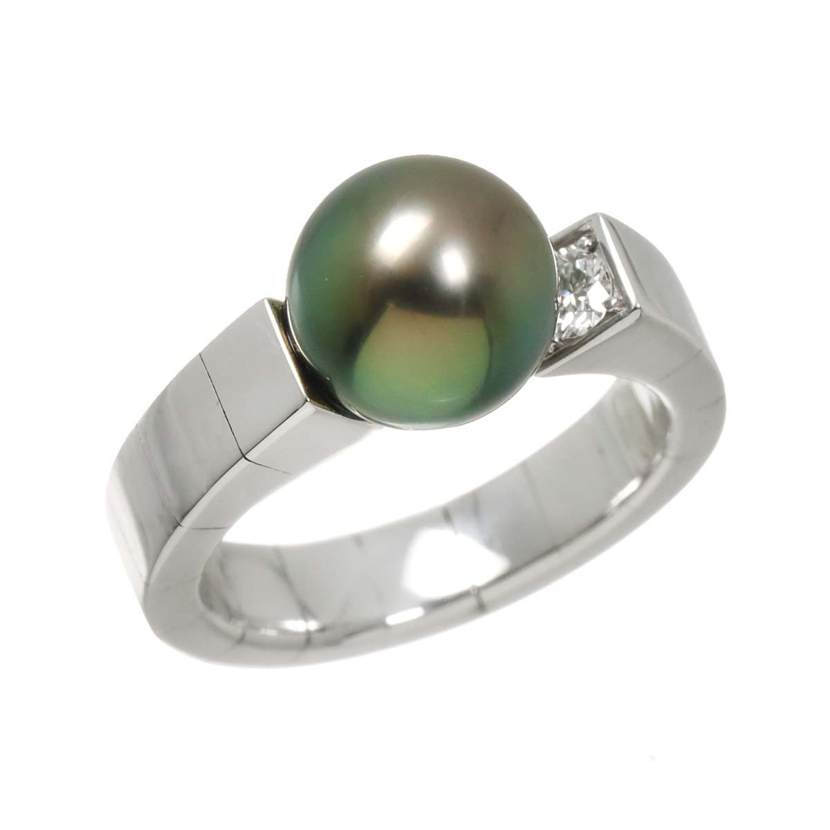 South Sea pearl 9.0mm Diamond 0.10ct Ring 18K WG 5.5-5.75(US)
