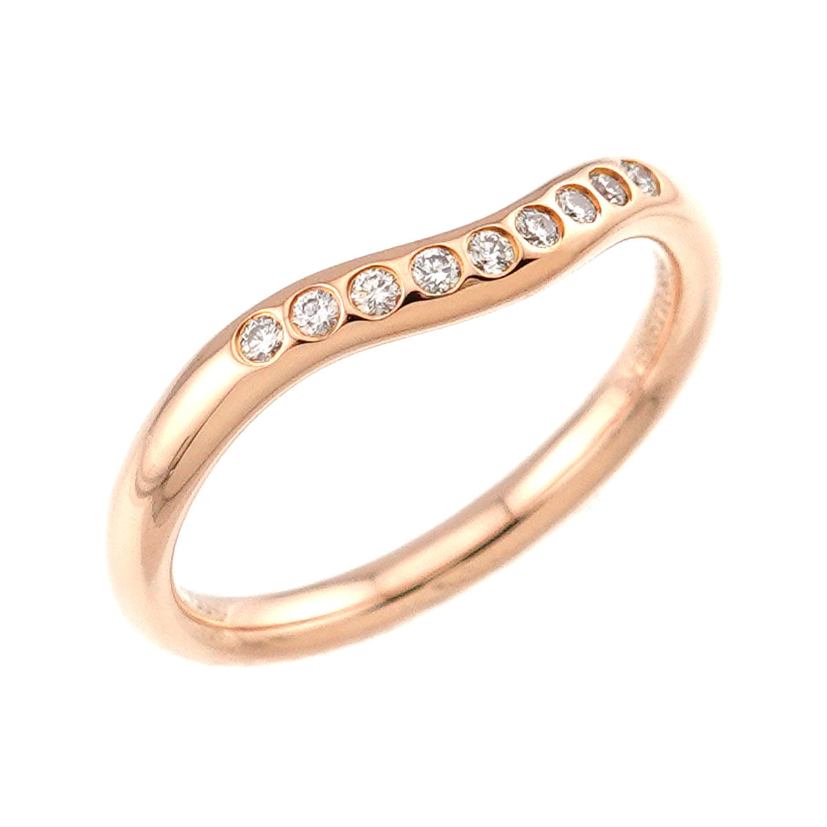 Curved Band Diamond Ring 18K PG 750 Size4.5(US)