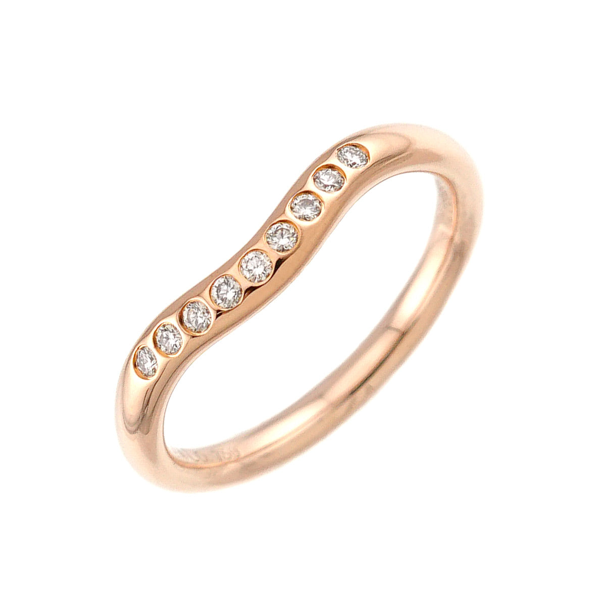 Curved Band Diamond Ring 18K PG 750 Size4.5(US)