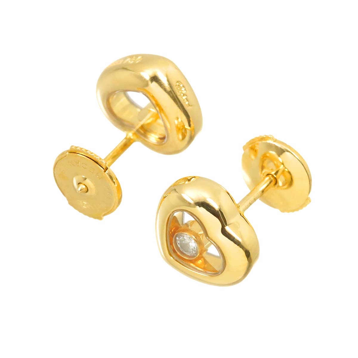 Happy Diamond Heart Earrings Pierced 18K YG 750