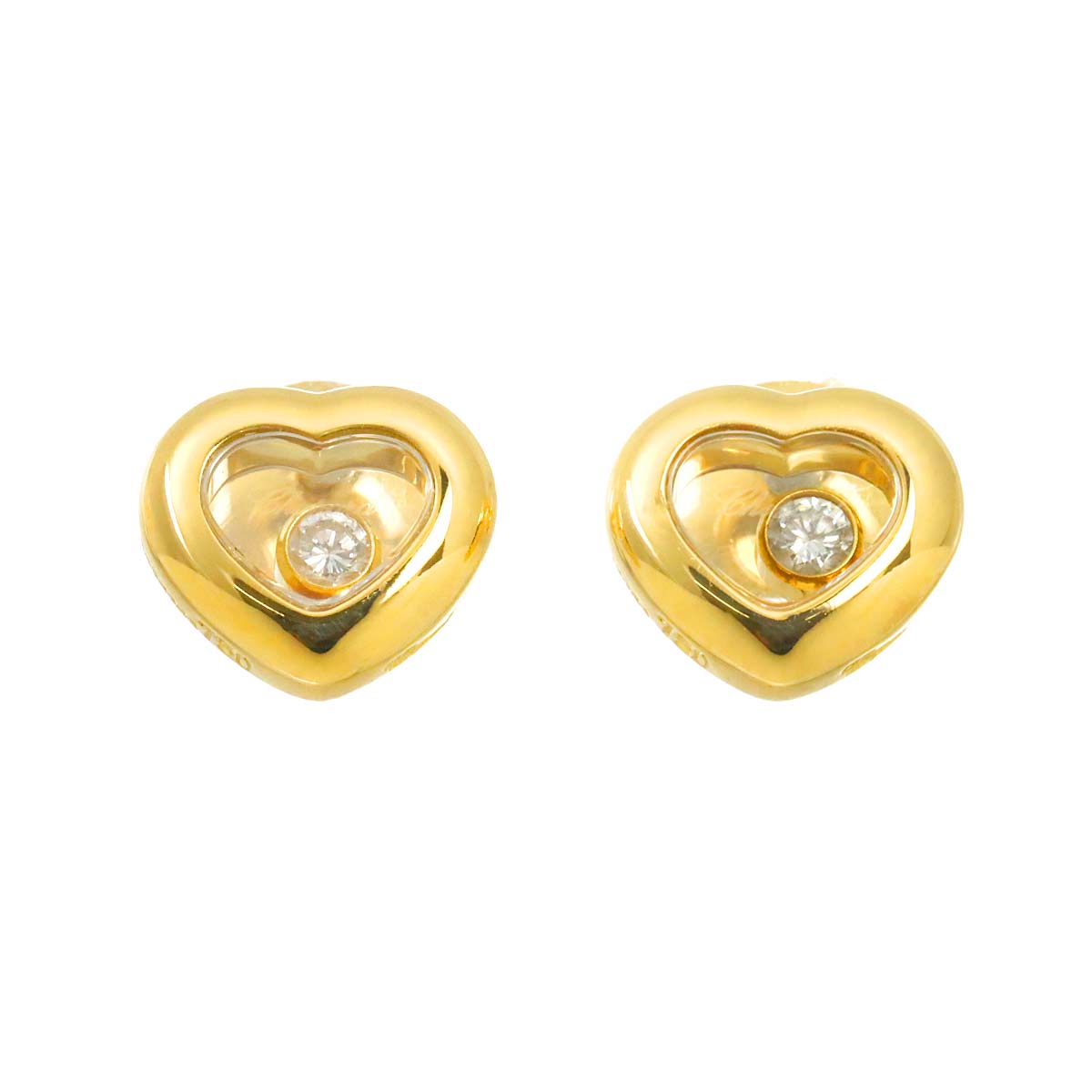 Happy Diamond Heart Earrings Pierced 18K YG 750