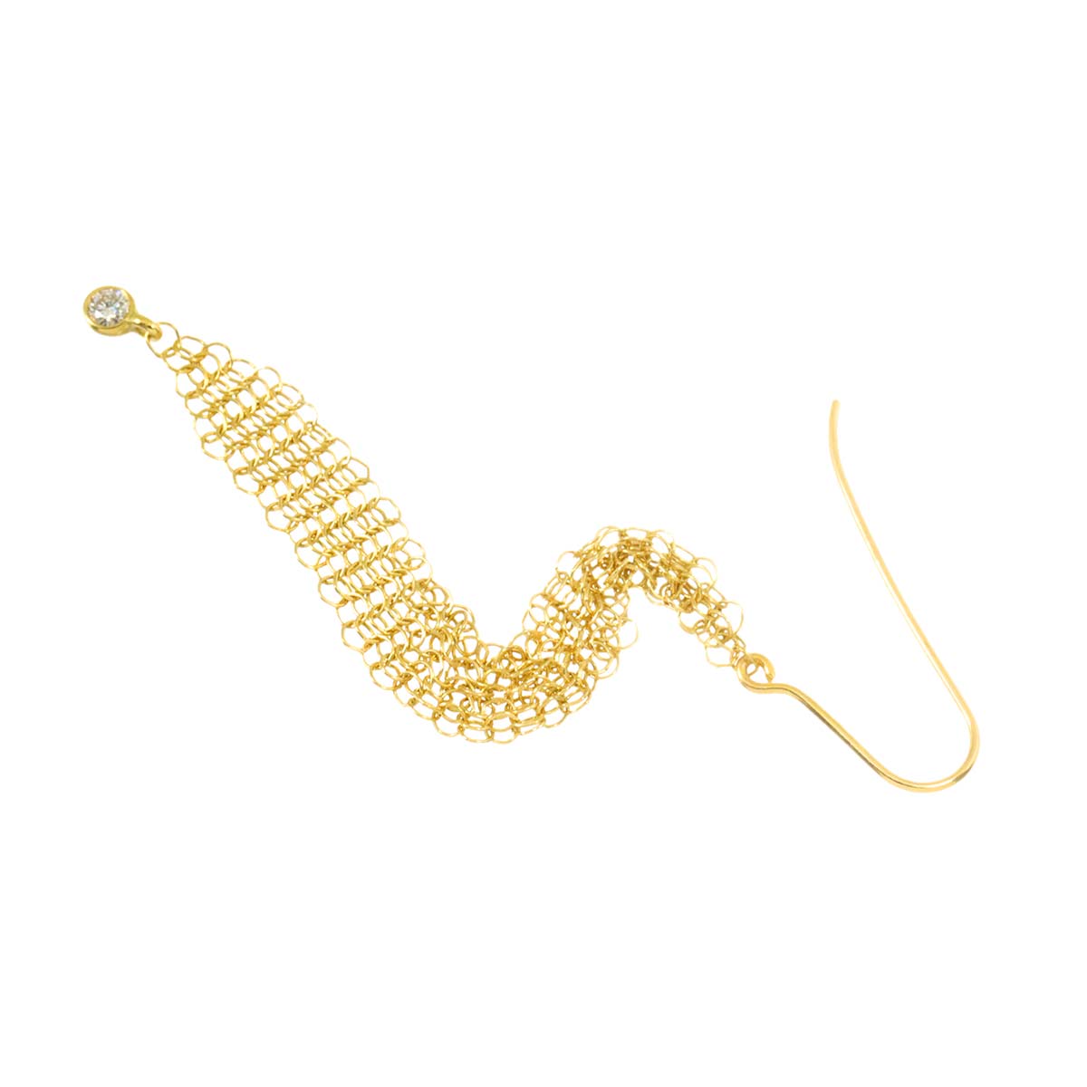 Mesh hook Diamond Earring Pierced 18K YG One Piece only
