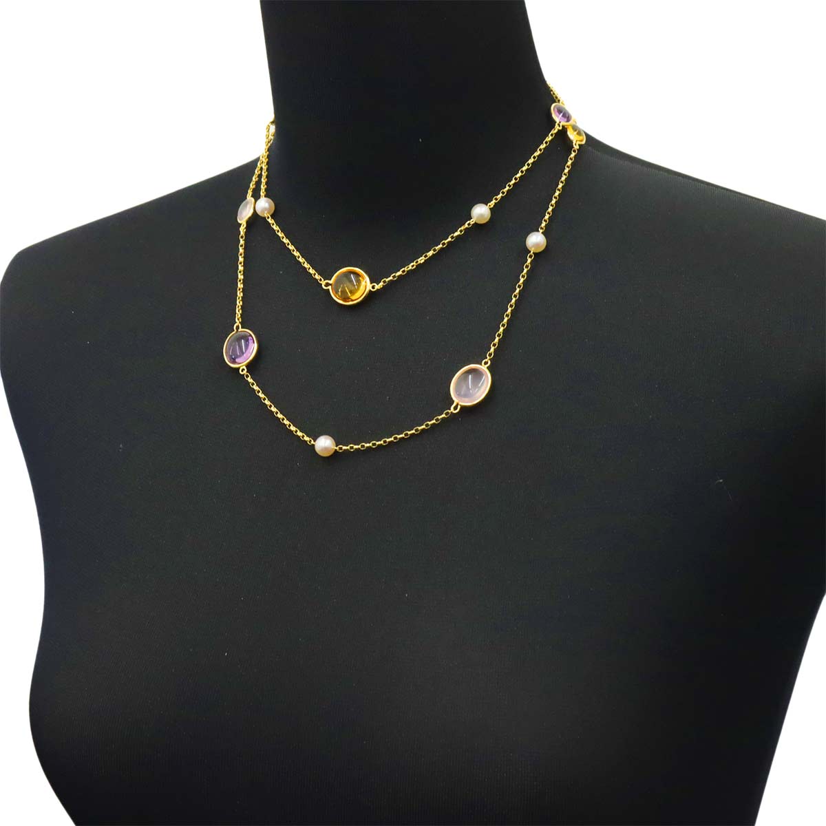 Akoya Pearl Multi Stone Necklace 18K YG 750