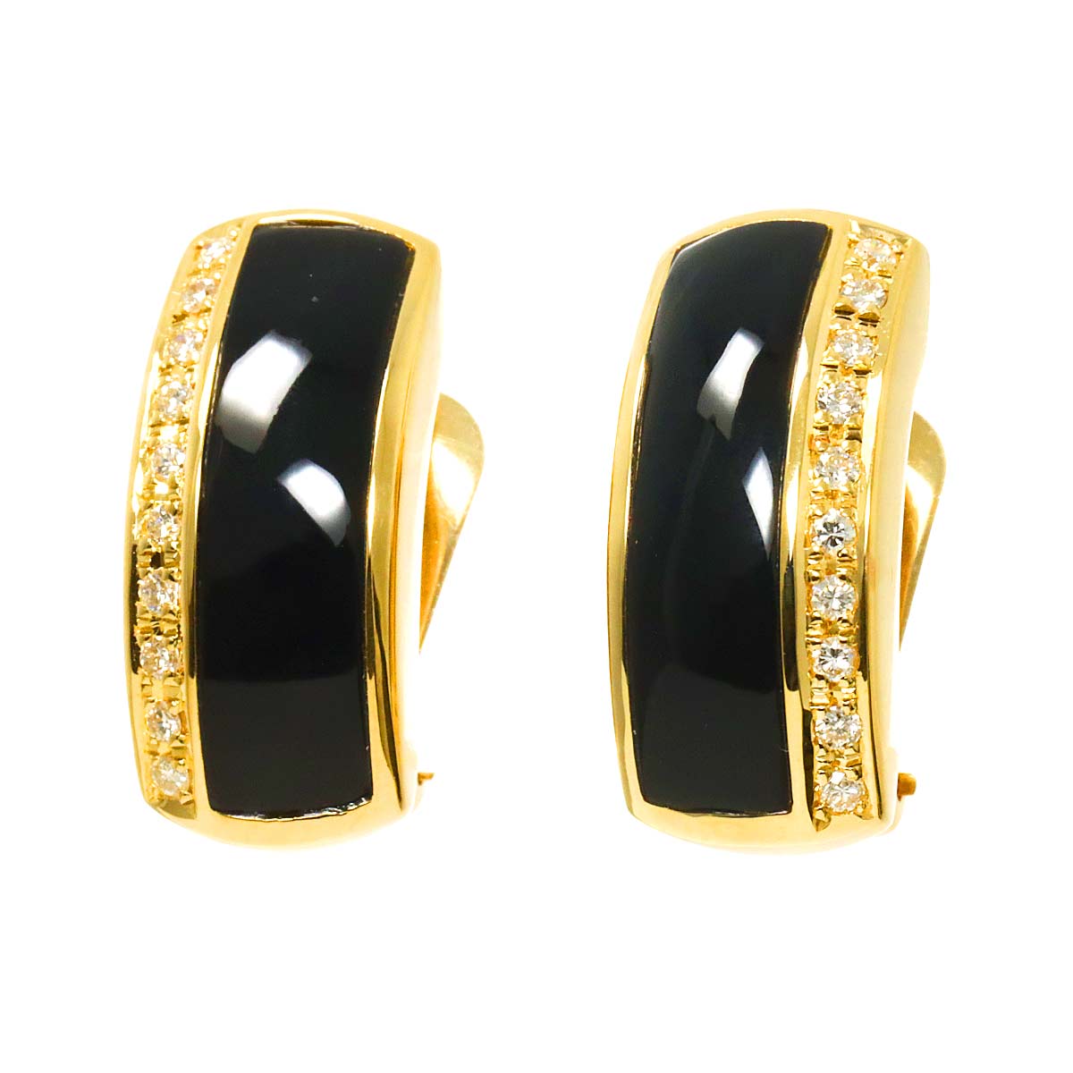 Diamond 0.09/0.09ct Onyx Earrings Clip on 18K YG 750