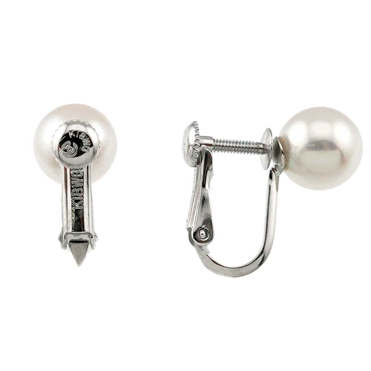 Akoya Pearl 7.6mm Earrings Clip on 18K WG White Gold 750