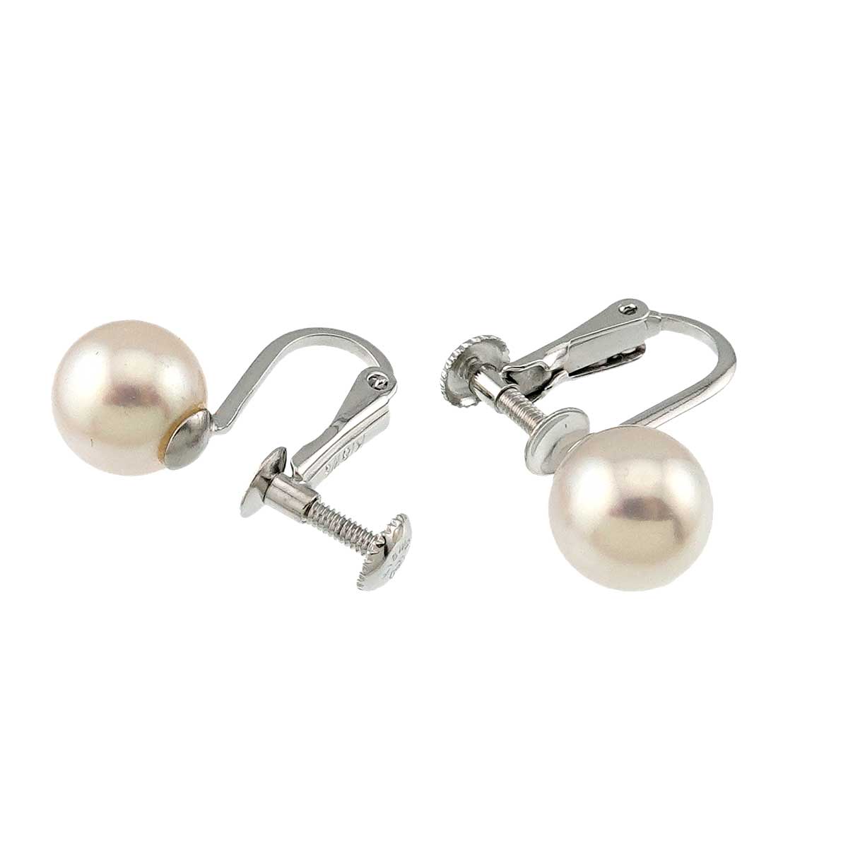 Akoya Pearl 7.6mm Earrings Clip on 18K WG White Gold 750