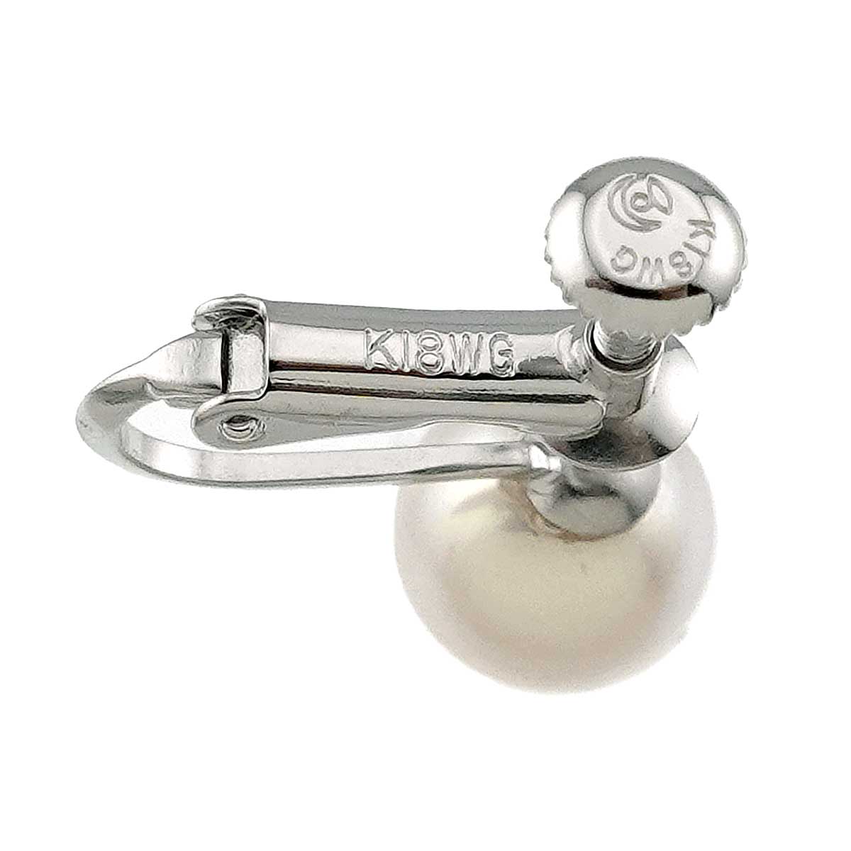 Akoya Pearl 7.6mm Earrings Clip on 18K WG White Gold 750