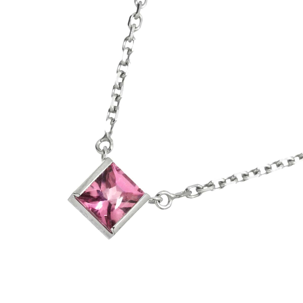 Tank Pink Tourmaline Necklace 18K White Gold 750