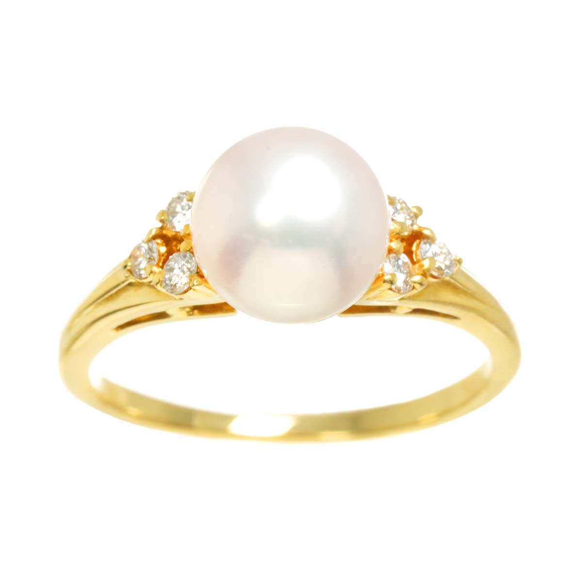 Akoya Pearl 7.7mm Diamond Ring 18K YG 750 size5.25(US)