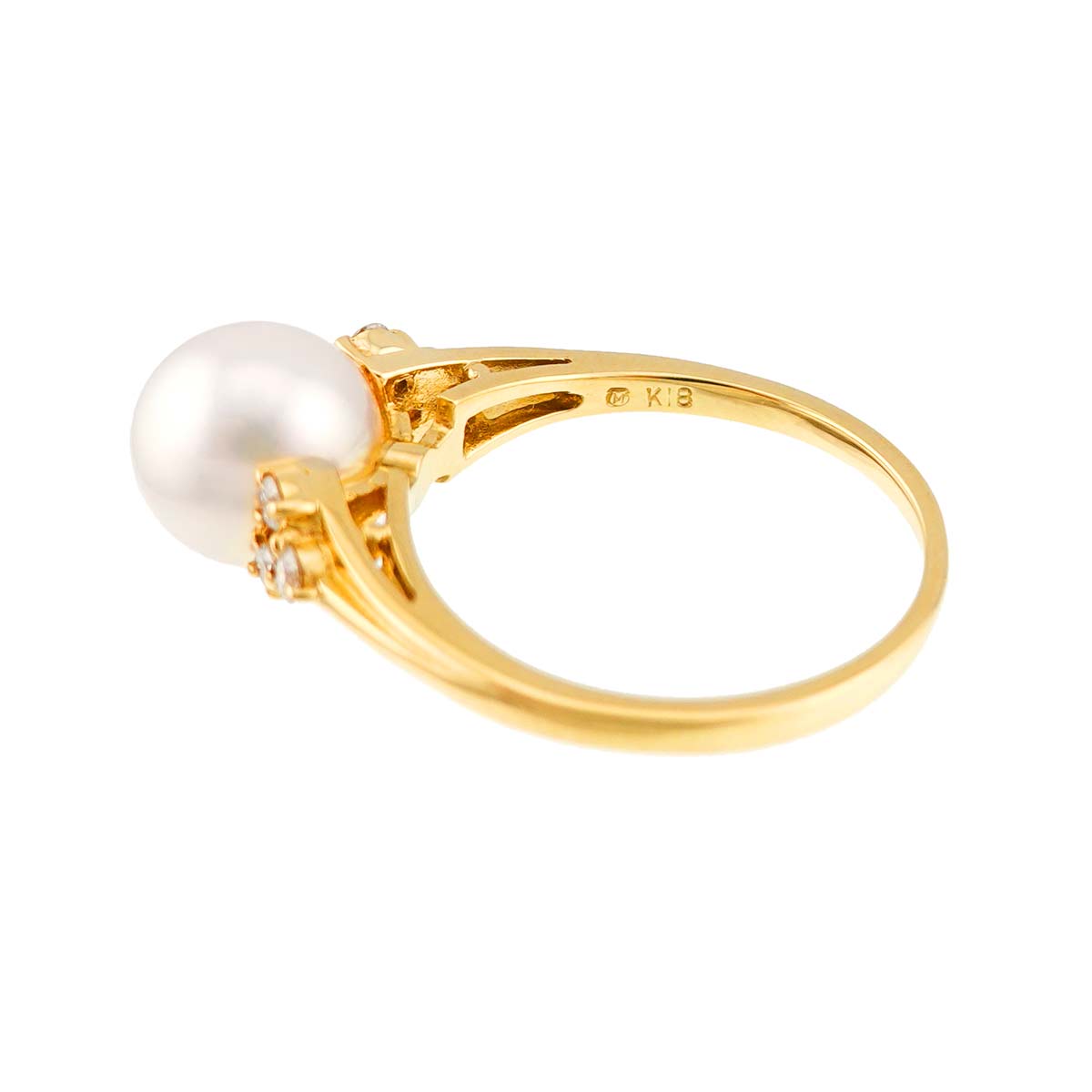 Akoya Pearl 7.7mm Diamond Ring 18K YG 750 size5.25(US)