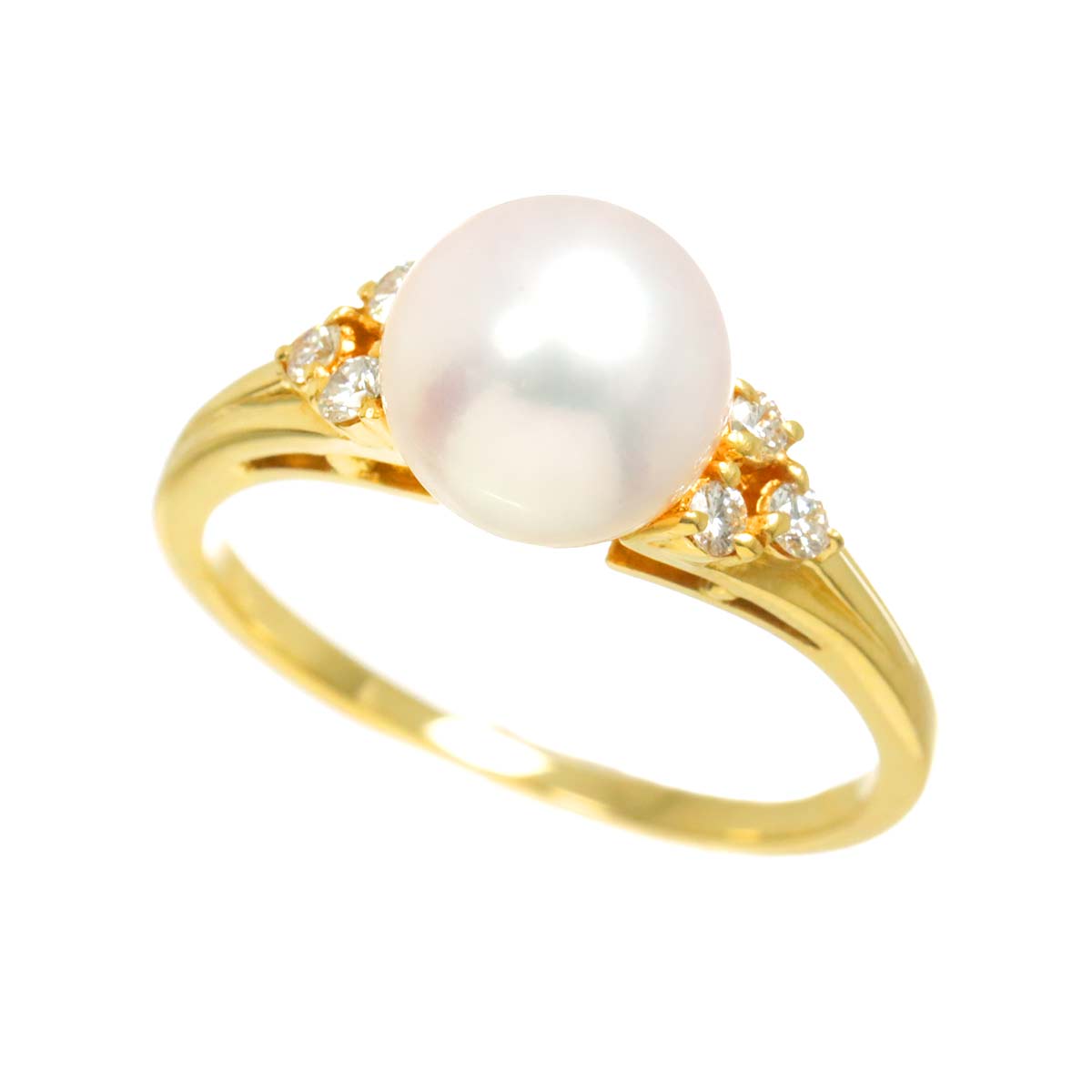 Akoya Pearl 7.7mm Diamond Ring 18K YG 750 size5.25(US)