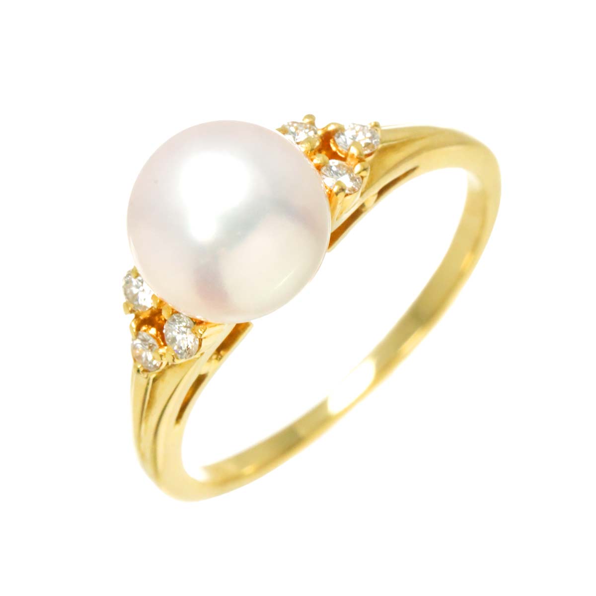 Akoya Pearl 7.7mm Diamond Ring 18K YG 750 size5.25(US)