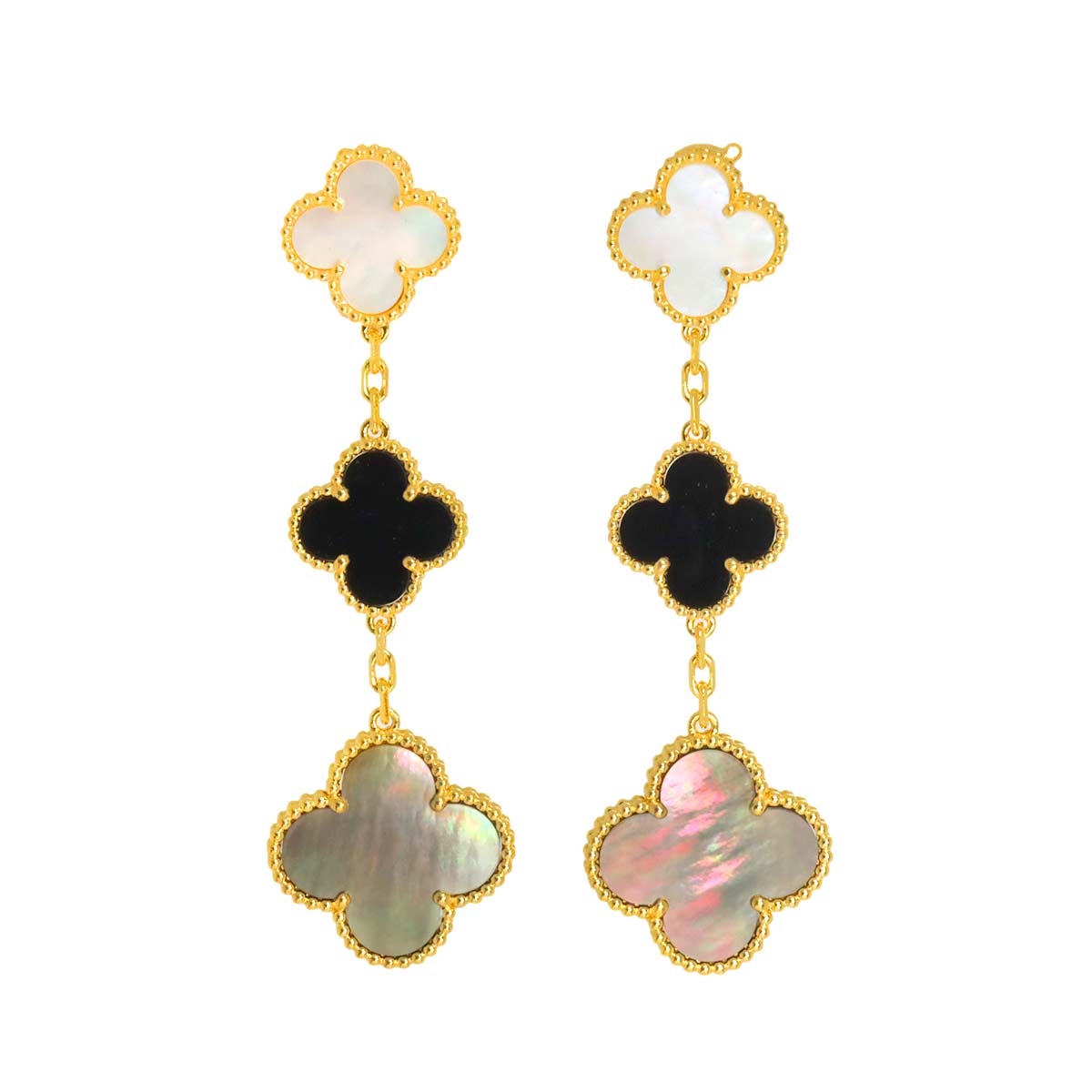 Magic Alhambra MOP Onyx 3P Earrings Pierced 18K YG 750