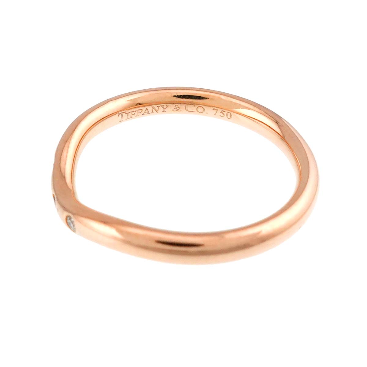 Curved Band Diamond Ring 18K PG 750 Size4(US)