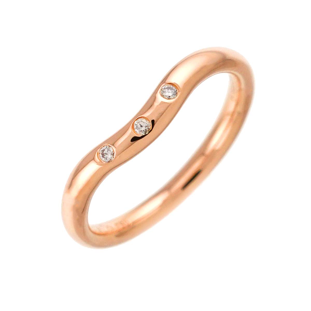 Curved Band Diamond Ring 18K PG 750 Size4(US)