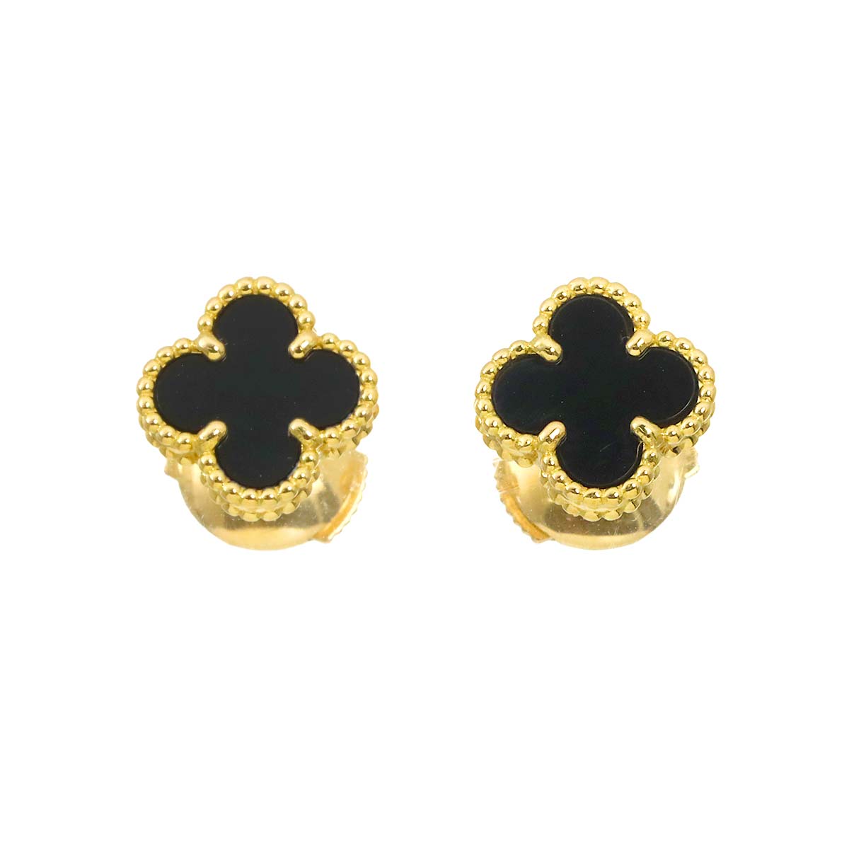 Sweet Alhambra Onyx Earrings Pierced 18K YG 750
