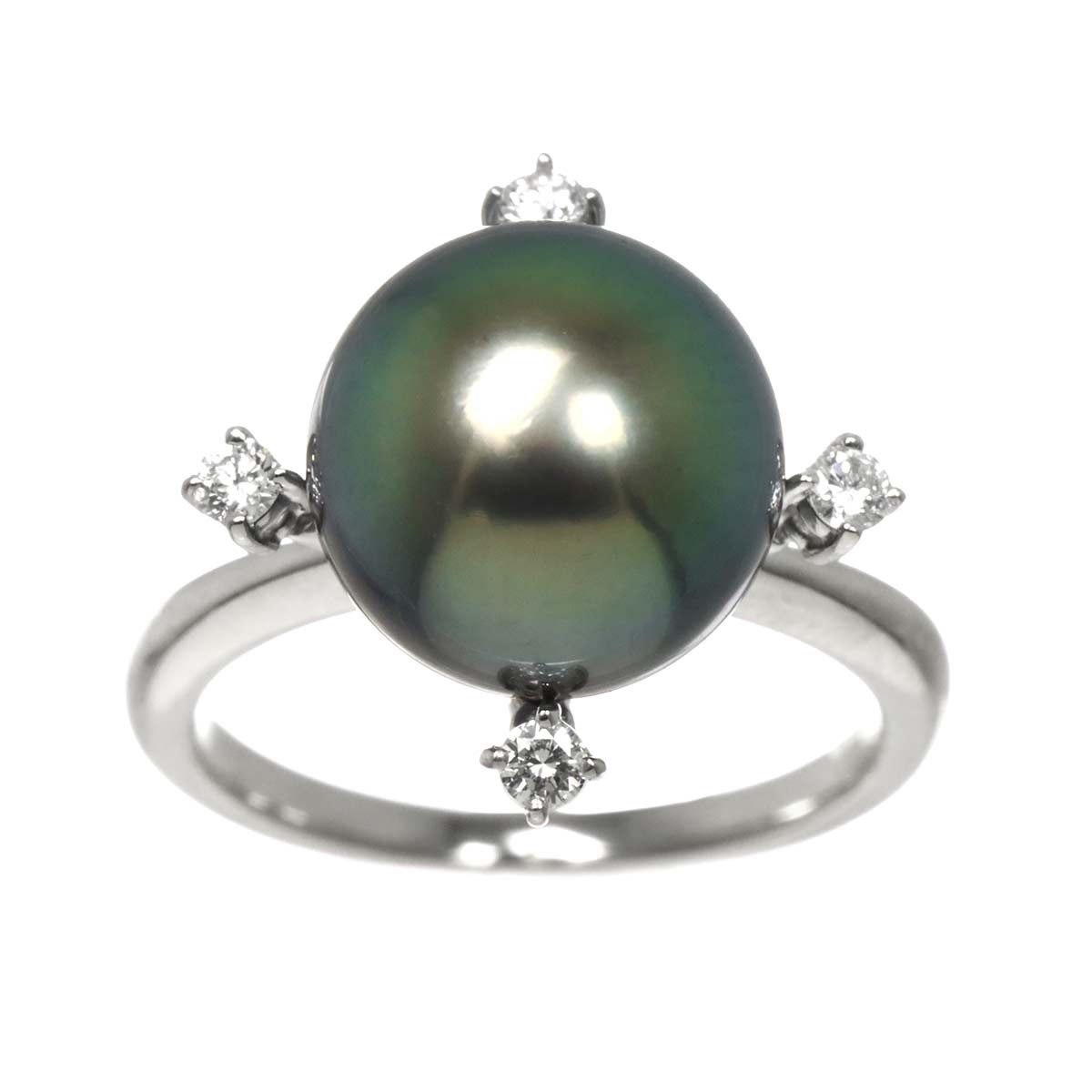 Black Pearl 10.9mm Diamond 0.12ct Ring Platinum size5.25(US)