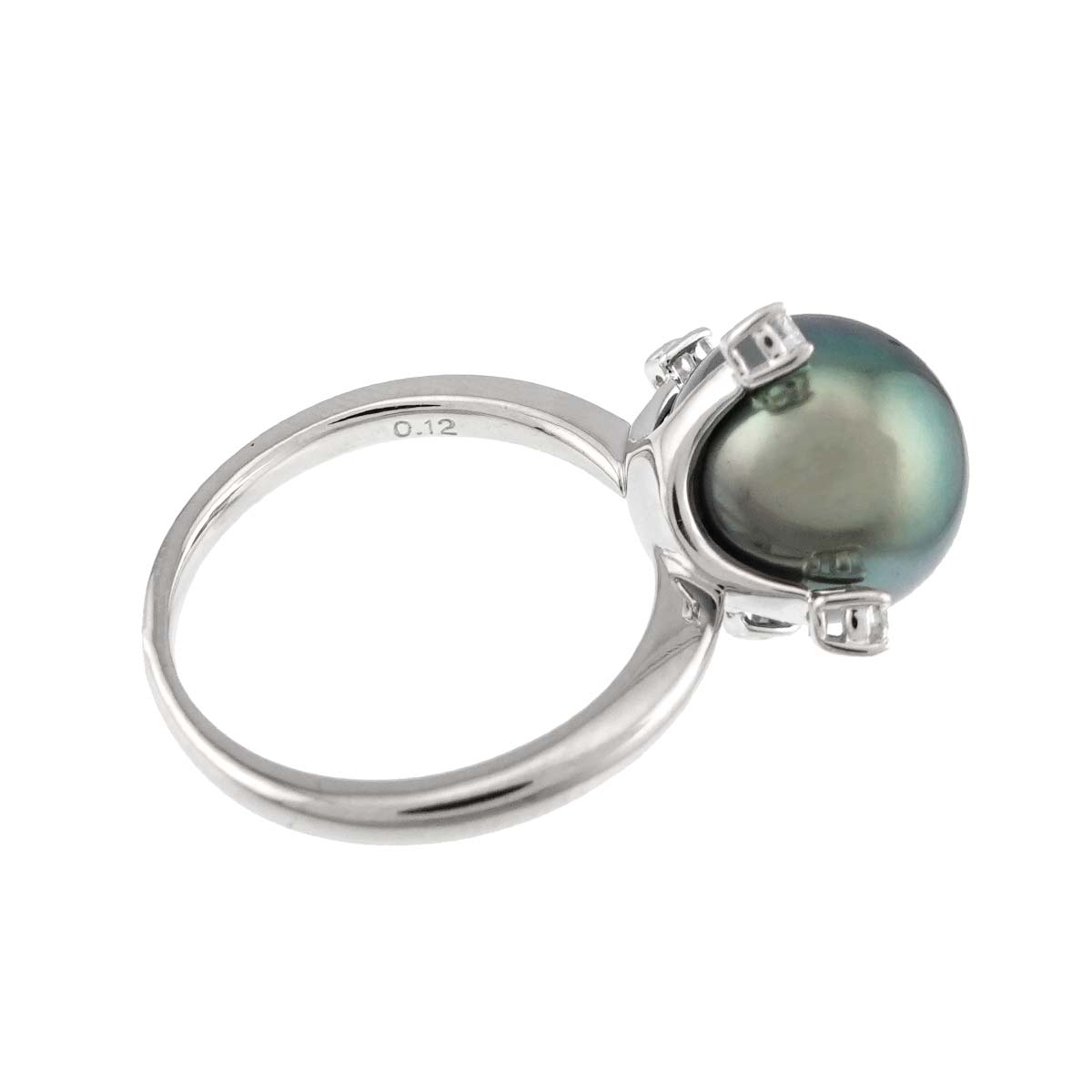 Black Pearl 10.9mm Diamond 0.12ct Ring Platinum size5.25(US)