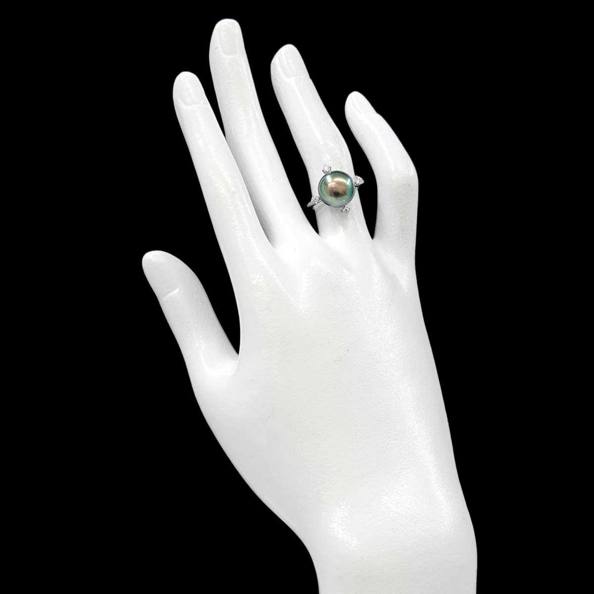 Black Pearl 10.9mm Diamond 0.12ct Ring Platinum size5.25(US)