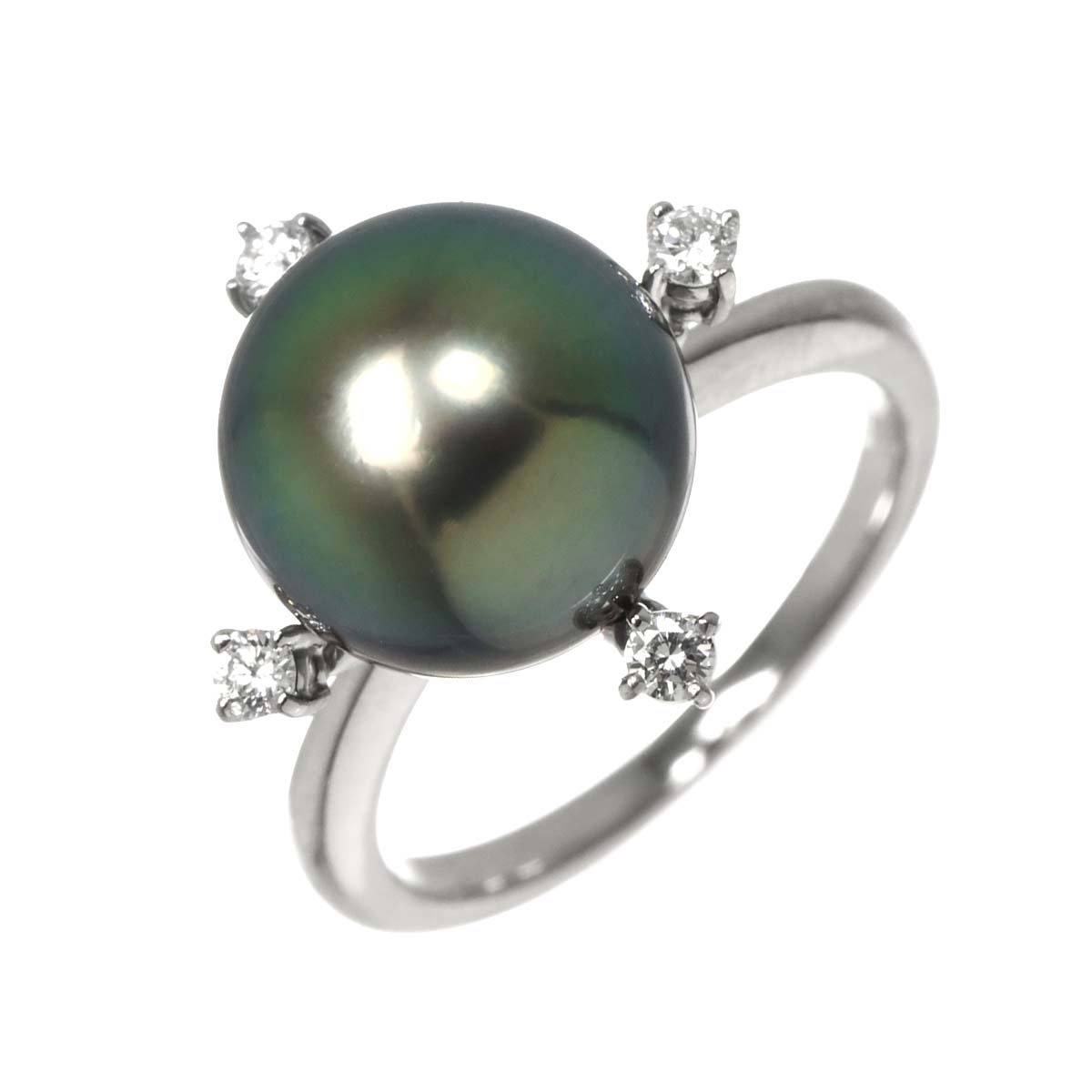Black Pearl 10.9mm Diamond 0.12ct Ring Platinum size5.25(US)
