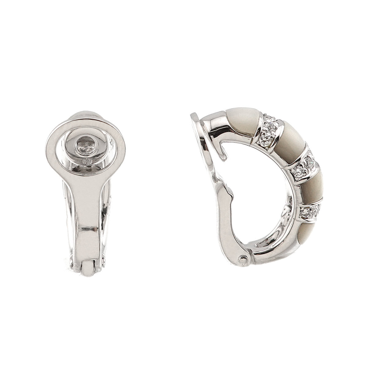 Diamond 0.15ct/0.15ct MOP Earrings Clip on 18K WG 750