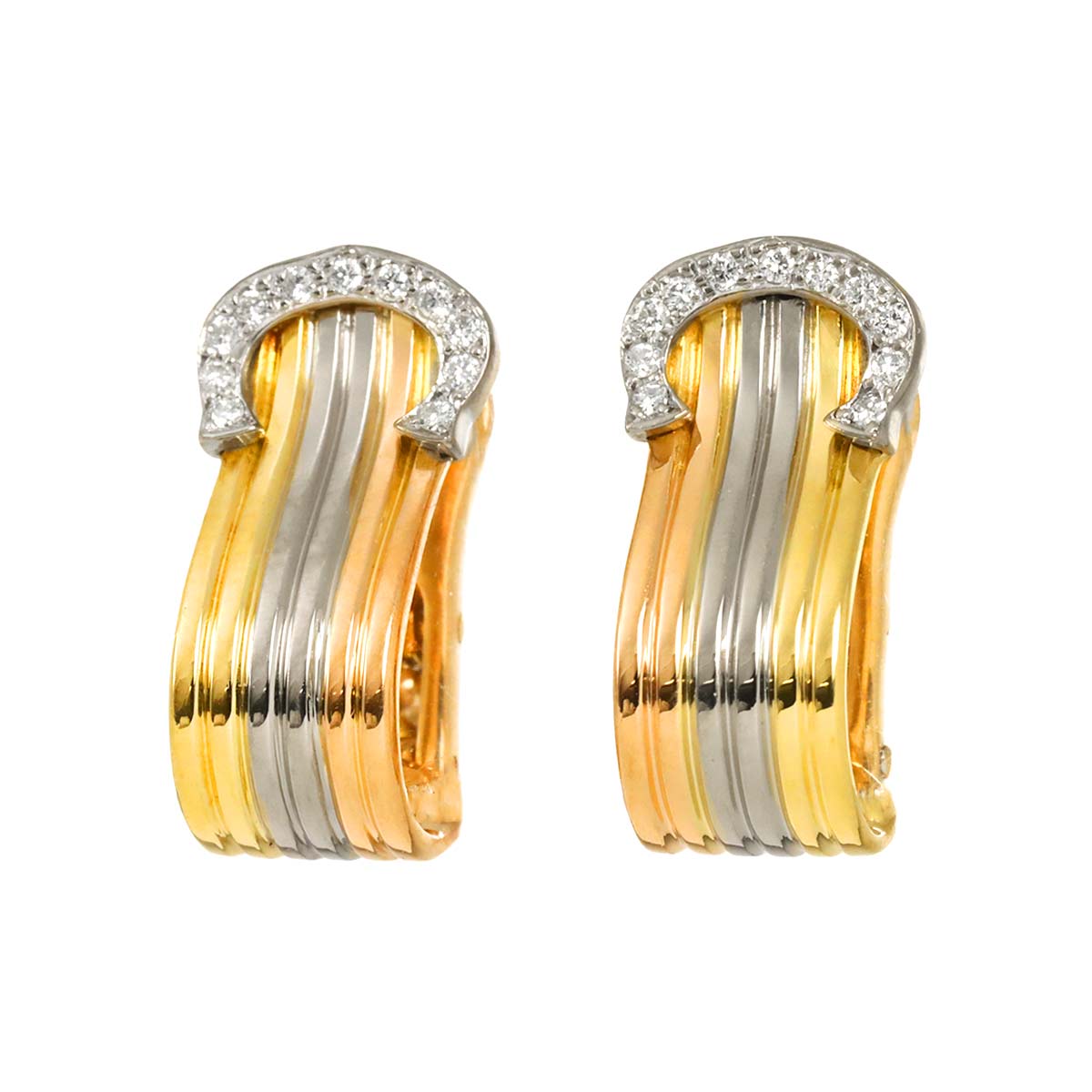Cartier 2C Trinity Diamond Earrings Clip-on 18K YG PG WG 750