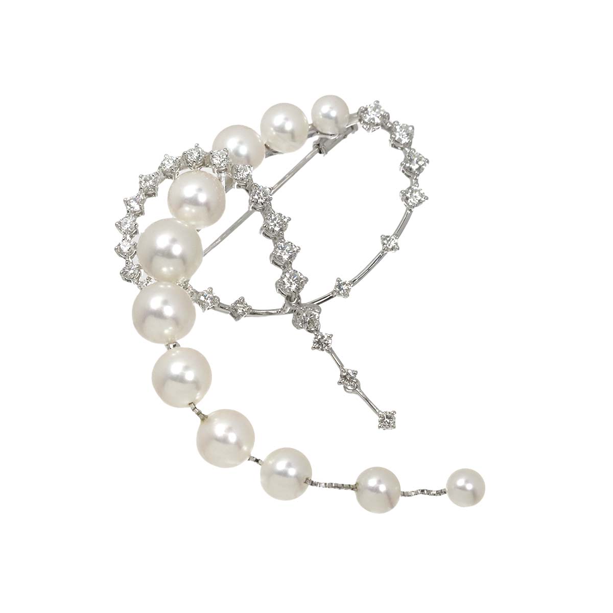 Akoya Pearl Diamond 1.58ct Brooch 18K WG 750