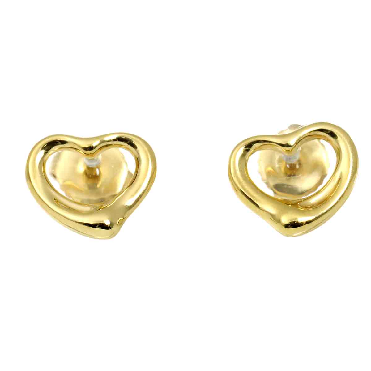 Open Heart Earrings Pierced 18K Yellow Gold 750