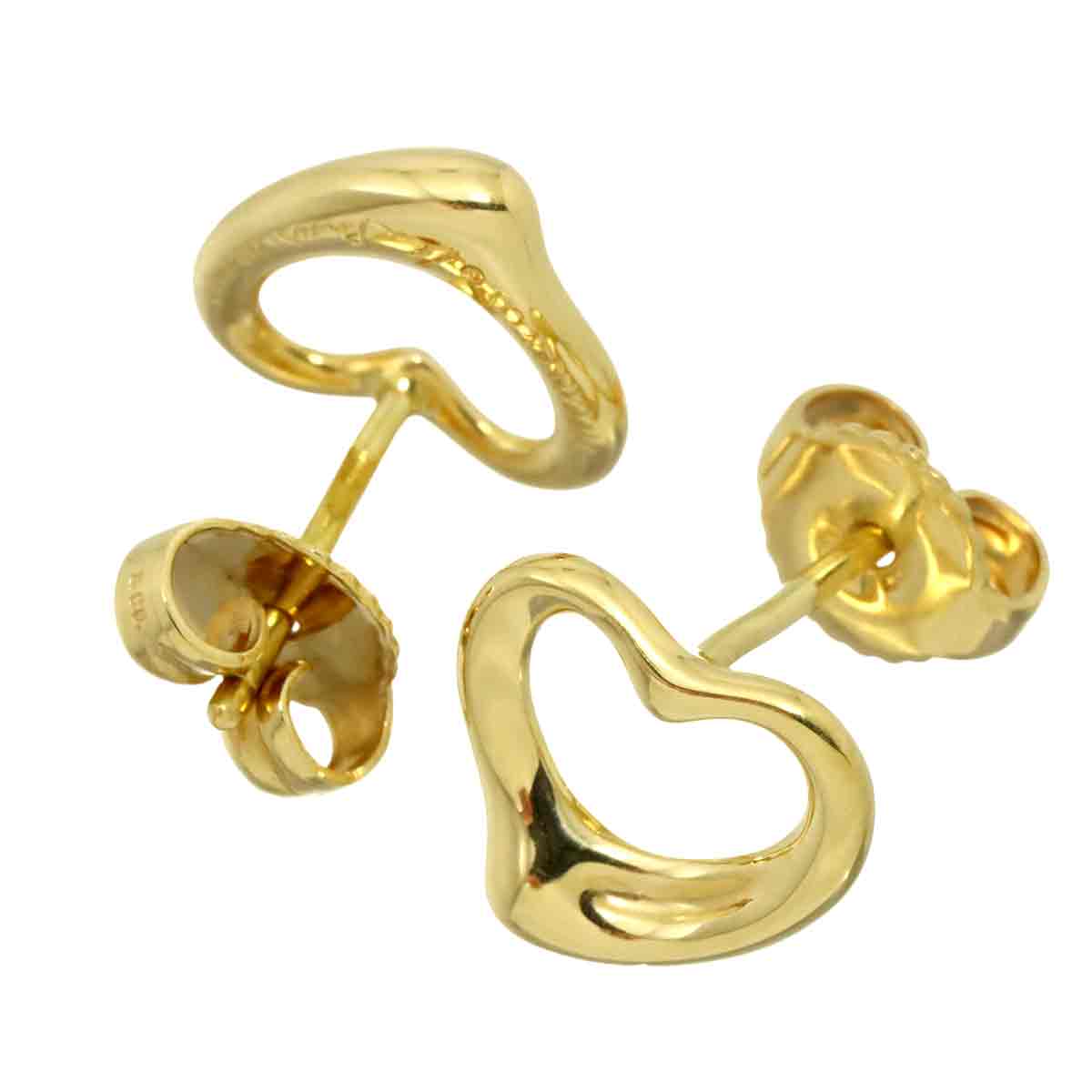 Open Heart Earrings Pierced 18K Yellow Gold 750