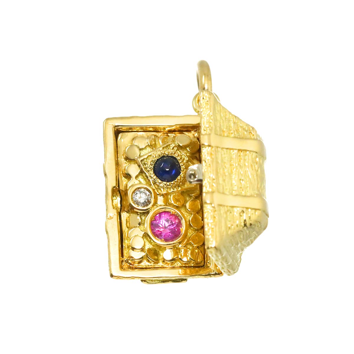 Treasure chest Sapphire Diamond Pendant Top 18K YG 750