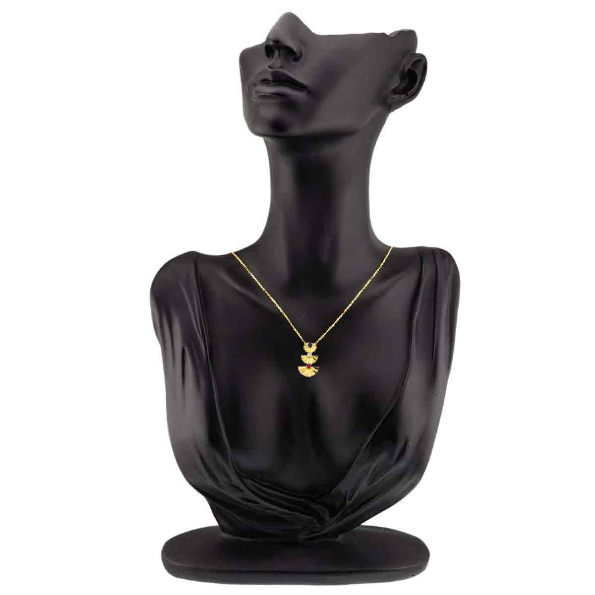 Diamond Ruby Sapphire Necklace 18K Yellow Gold 750