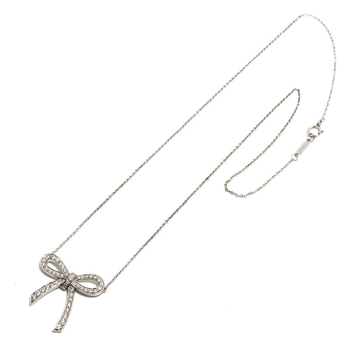 Diamond Ribbon Necklace Platinum