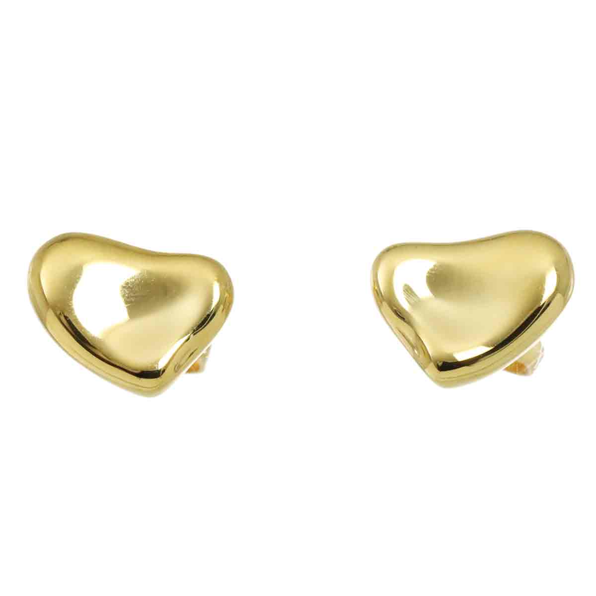 Full Heart Earrings Pierced 18K Yellow Gold 750